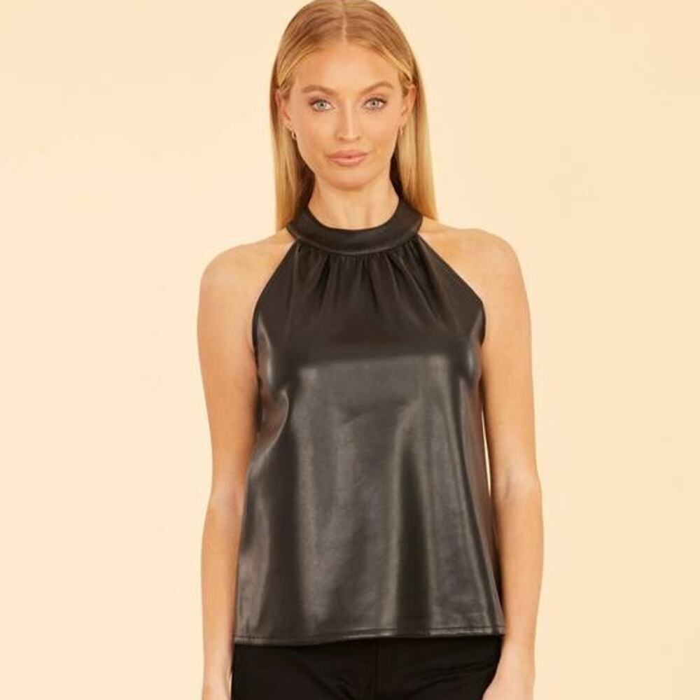 Dolce Cabo Hashi Vegan Faux Leather Halter Top Black S NWT Edgy Minimalist Chic